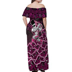 Sydney Sixers Cricket Mascot Off Shoulder Maxi Dress Aboriginal Dot Art Pink And Black Tribal Pattern