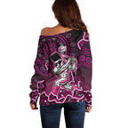 Sydney Sixers Cricket Mascot Off Shoulder Sweater Aboriginal Dot Art Pink And Black Tribal Pattern