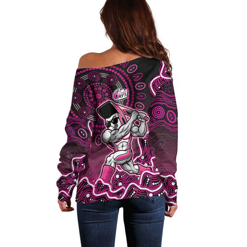 Sydney Sixers Cricket Mascot Off Shoulder Sweater Aboriginal Dot Art Pink And Black Tribal Pattern