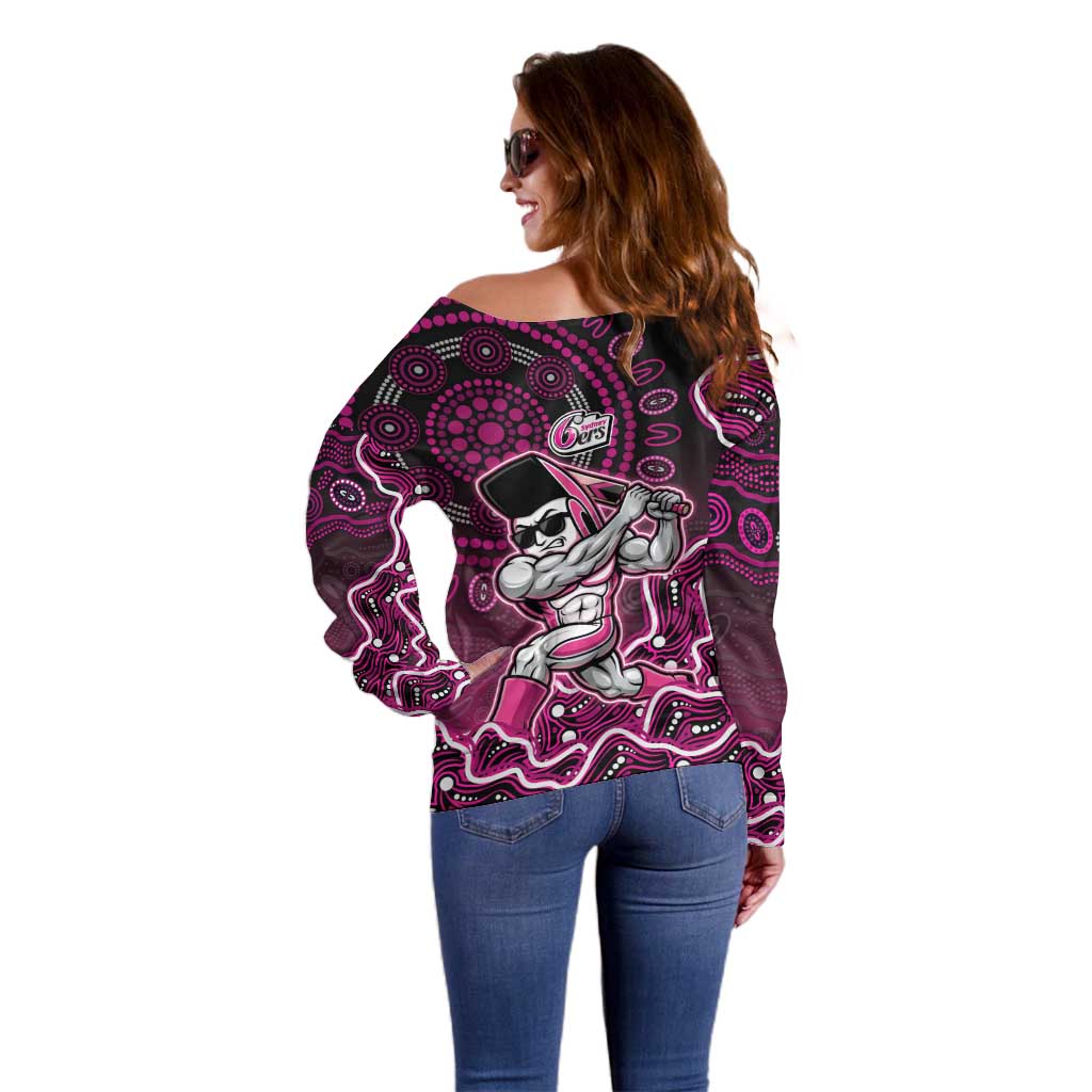 Sydney Sixers Cricket Mascot Off Shoulder Sweater Aboriginal Dot Art Pink And Black Tribal Pattern