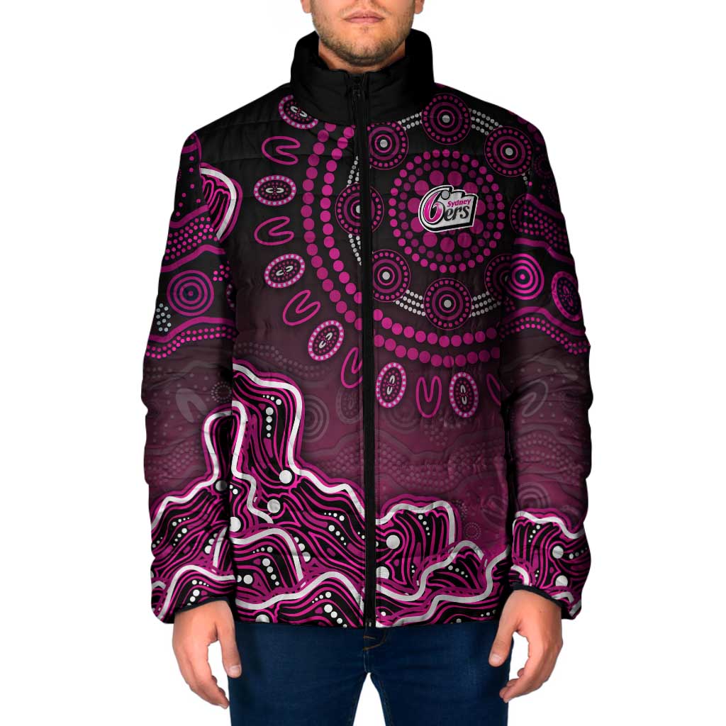 Sydney Sixers Cricket Mascot Padded Jacket Aboriginal Dot Art Pink And Black Tribal Pattern