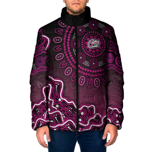 Sydney Sixers Cricket Mascot Padded Jacket Aboriginal Dot Art Pink And Black Tribal Pattern