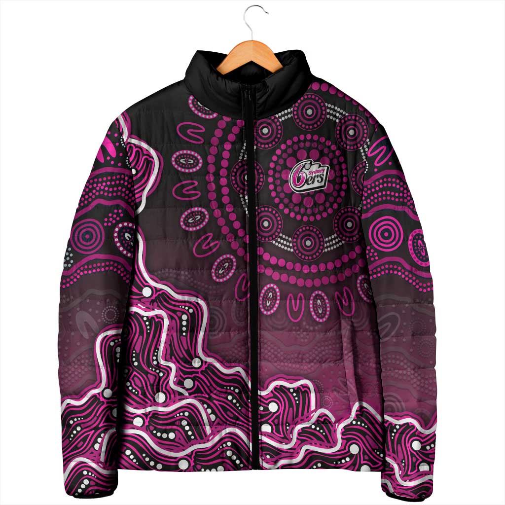 Sydney Sixers Cricket Mascot Padded Jacket Aboriginal Dot Art Pink And Black Tribal Pattern