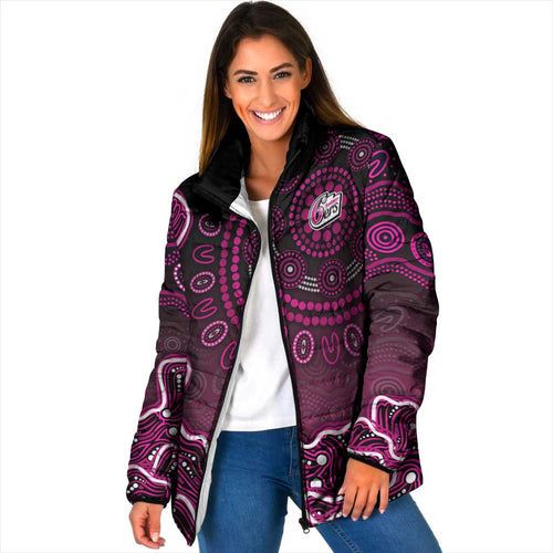 Sydney Sixers Cricket Mascot Padded Jacket Aboriginal Dot Art Pink And Black Tribal Pattern