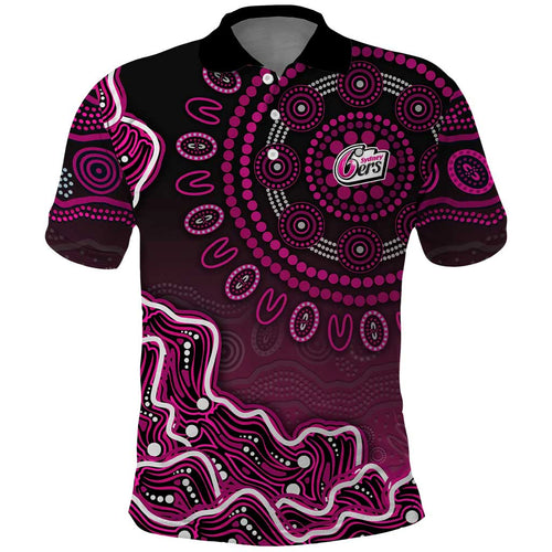 Sydney Sixers Cricket Mascot Polo Shirt Aboriginal Dot Art Pink And Black Tribal Pattern