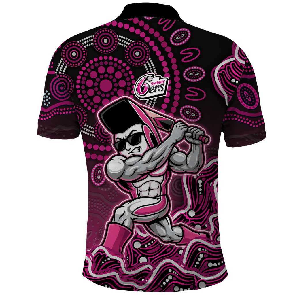Sydney Sixers Cricket Mascot Polo Shirt Aboriginal Dot Art Pink And Black Tribal Pattern