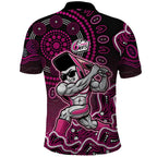 Sydney Sixers Cricket Mascot Polo Shirt Aboriginal Dot Art Pink And Black Tribal Pattern