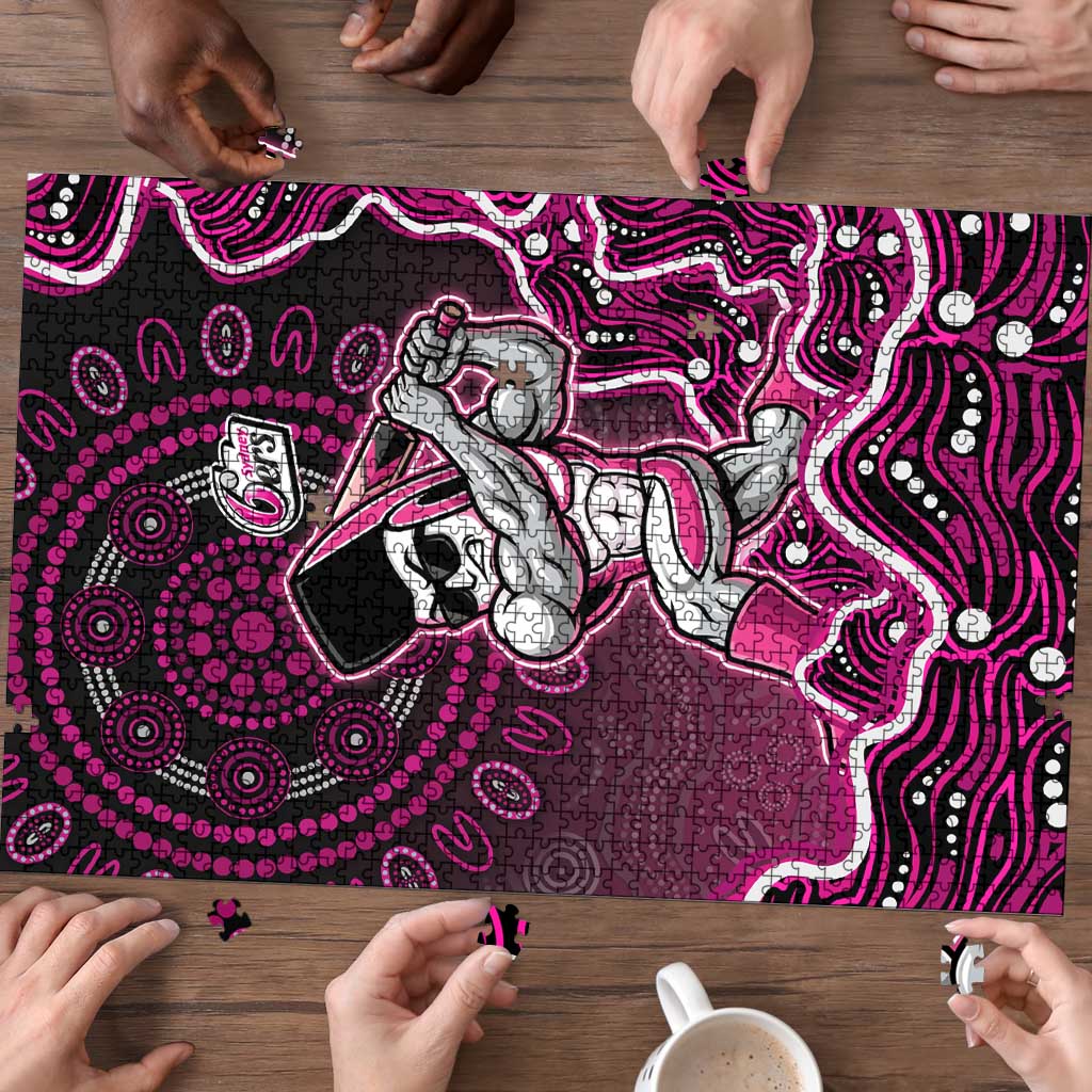 Sydney Sixers Cricket Mascot Puzzle Aboriginal Dot Art Pink And Black Tribal Pattern