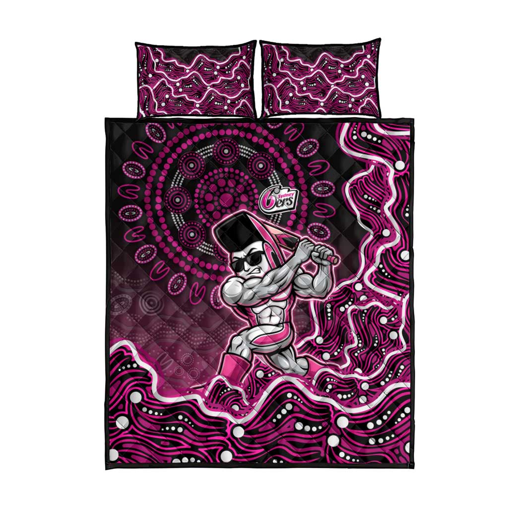 Sydney Sixers Cricket Mascot Quilt Bed Set Aboriginal Dot Art Pink And Black Tribal Pattern