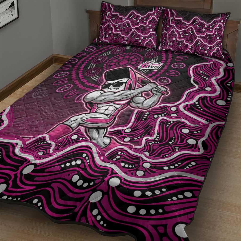 Sydney Sixers Cricket Mascot Quilt Bed Set Aboriginal Dot Art Pink And Black Tribal Pattern