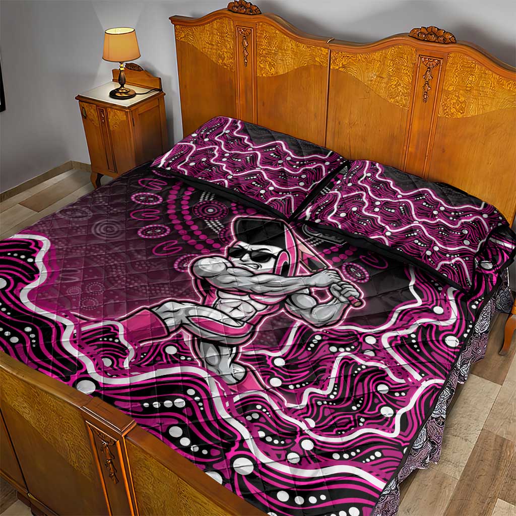 Sydney Sixers Cricket Mascot Quilt Bed Set Aboriginal Dot Art Pink And Black Tribal Pattern