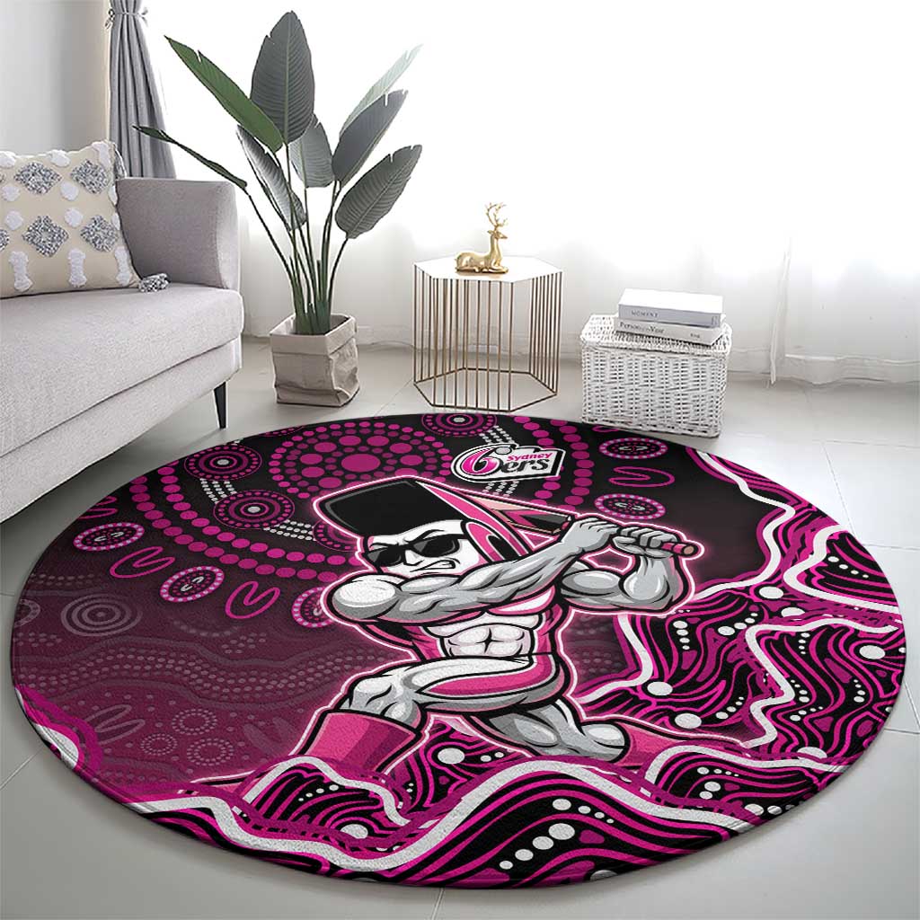 Sydney Sixers Cricket Mascot Round Carpet Aboriginal Dot Art Pink And Black Tribal Pattern