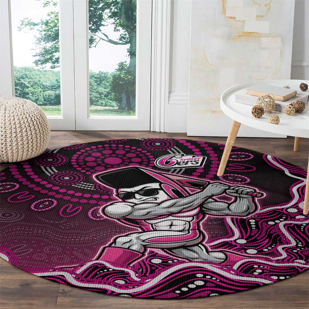 Sydney Sixers Cricket Mascot Round Carpet Aboriginal Dot Art Pink And Black Tribal Pattern