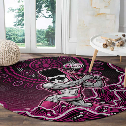 Sydney Sixers Cricket Mascot Round Carpet Aboriginal Dot Art Pink And Black Tribal Pattern