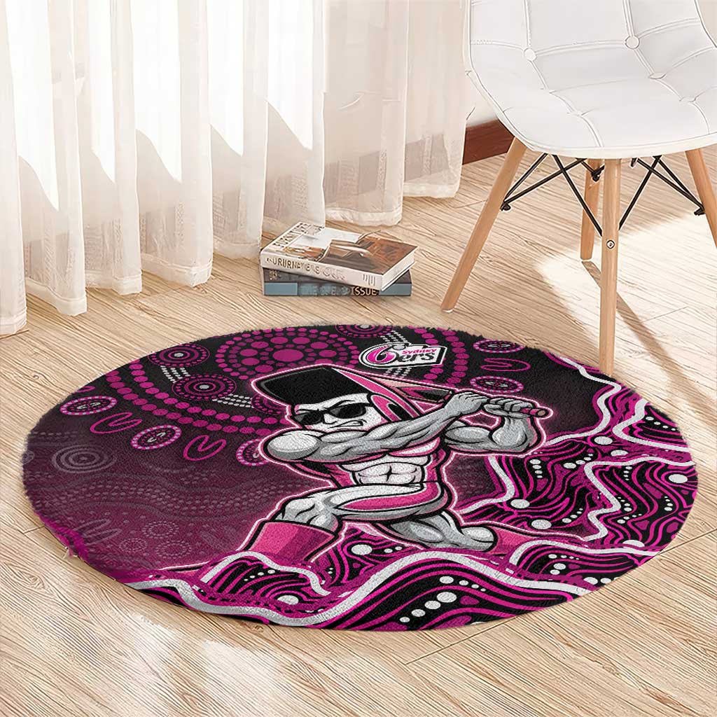 Sydney Sixers Cricket Mascot Round Carpet Aboriginal Dot Art Pink And Black Tribal Pattern