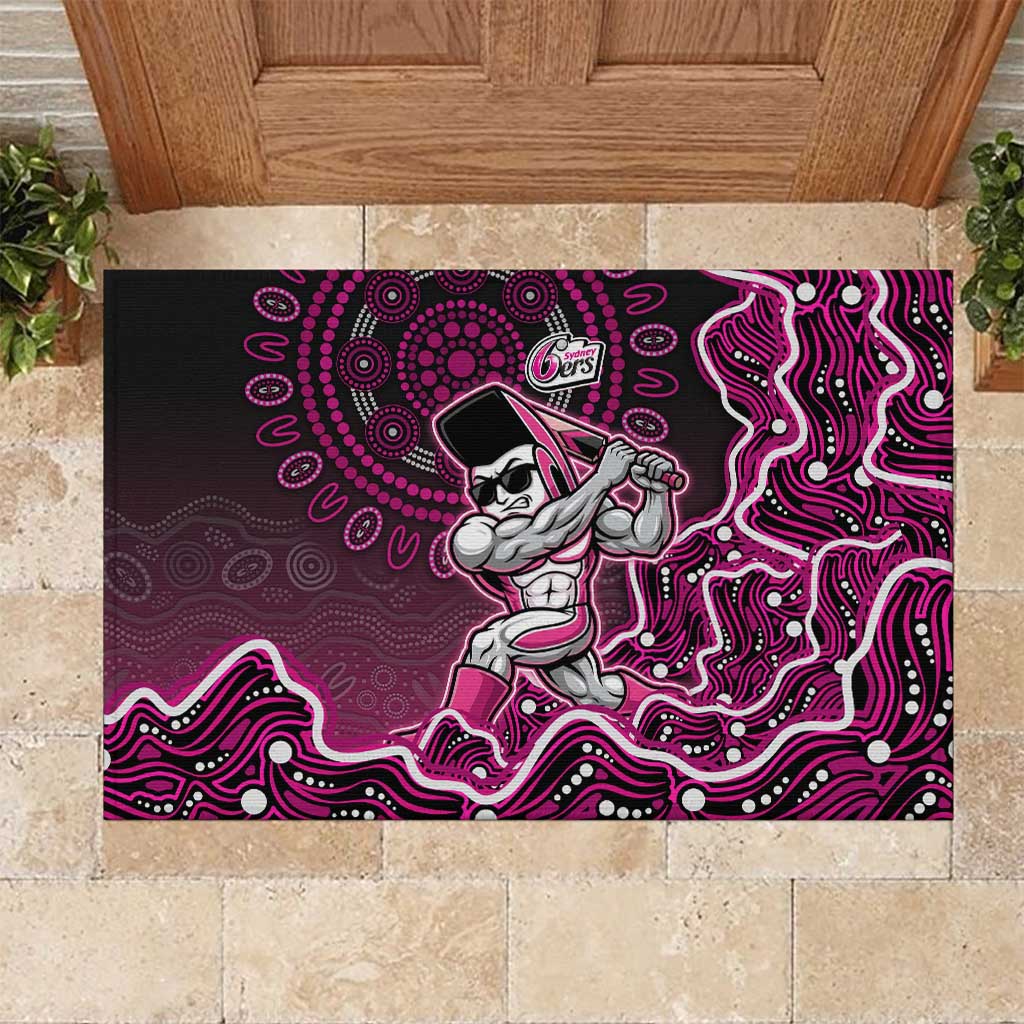 Sydney Sixers Cricket Mascot Rubber Doormat Aboriginal Dot Art Pink And Black Tribal Pattern