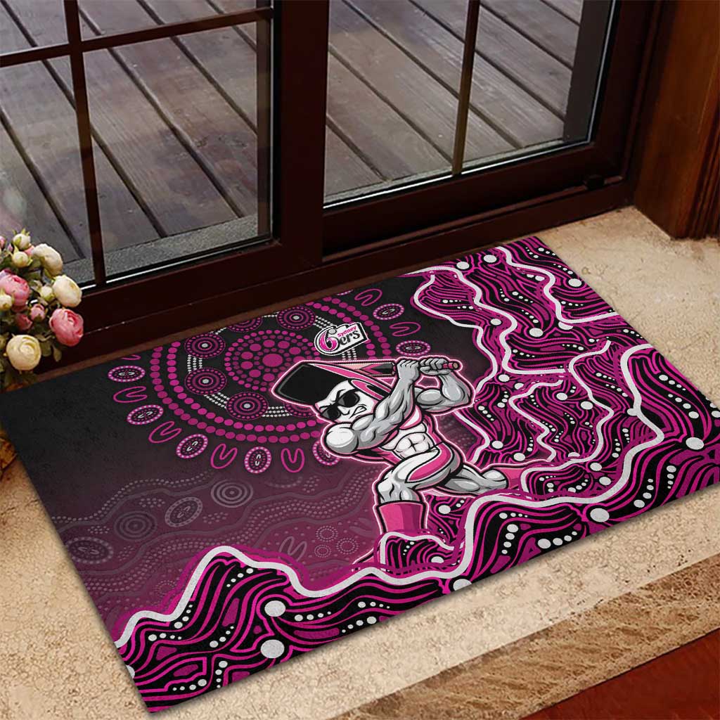 Sydney Sixers Cricket Mascot Rubber Doormat Aboriginal Dot Art Pink And Black Tribal Pattern