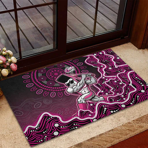 Sydney Sixers Cricket Mascot Rubber Doormat Aboriginal Dot Art Pink And Black Tribal Pattern