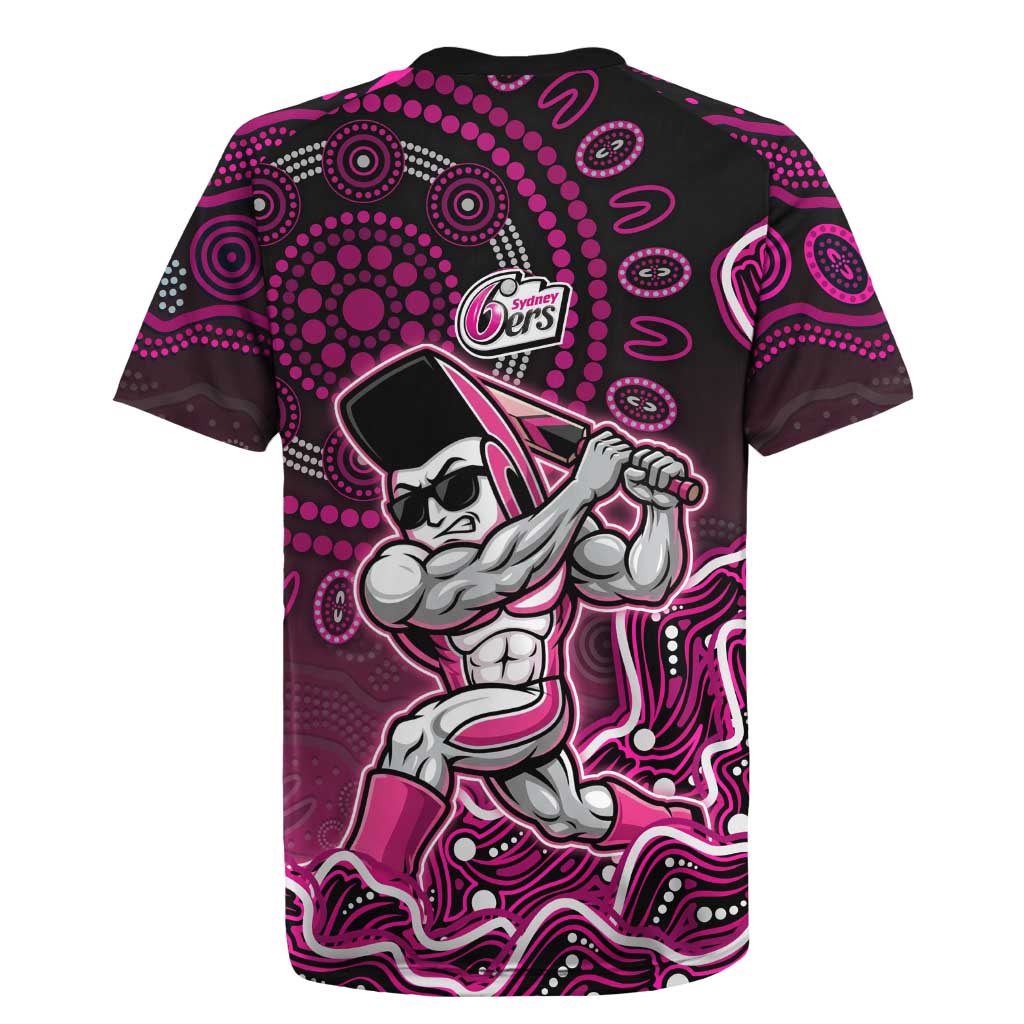 Sydney Sixers Cricket Mascot Rugby Jersey Aboriginal Dot Art Pink And Black Tribal Pattern