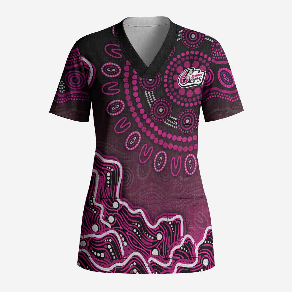 Sydney Sixers Cricket Mascot Scrub Top Aboriginal Dot Art Pink And Black Tribal Pattern