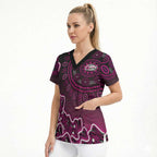Sydney Sixers Cricket Mascot Scrub Top Aboriginal Dot Art Pink And Black Tribal Pattern