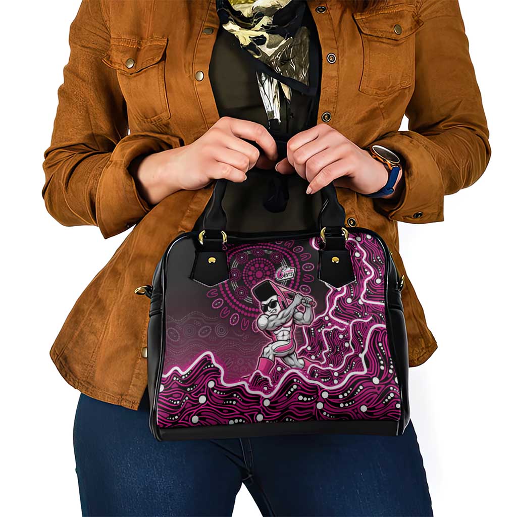 Sydney Sixers Cricket Mascot Shoulder Handbag Aboriginal Dot Art Pink And Black Tribal Pattern