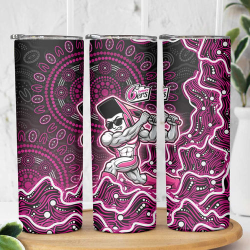 Sydney Sixers Cricket Mascot Skinny Tumbler Aboriginal Dot Art Pink And Black Tribal Pattern
