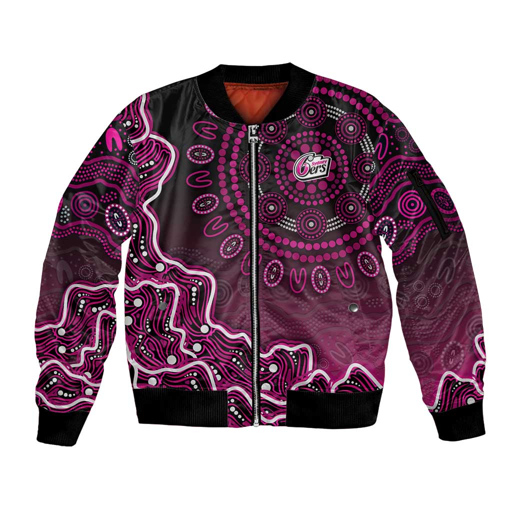 Sydney Sixers Cricket Mascot Sleeve Zip Bomber Jacket Aboriginal Dot Art Pink And Black Tribal Pattern