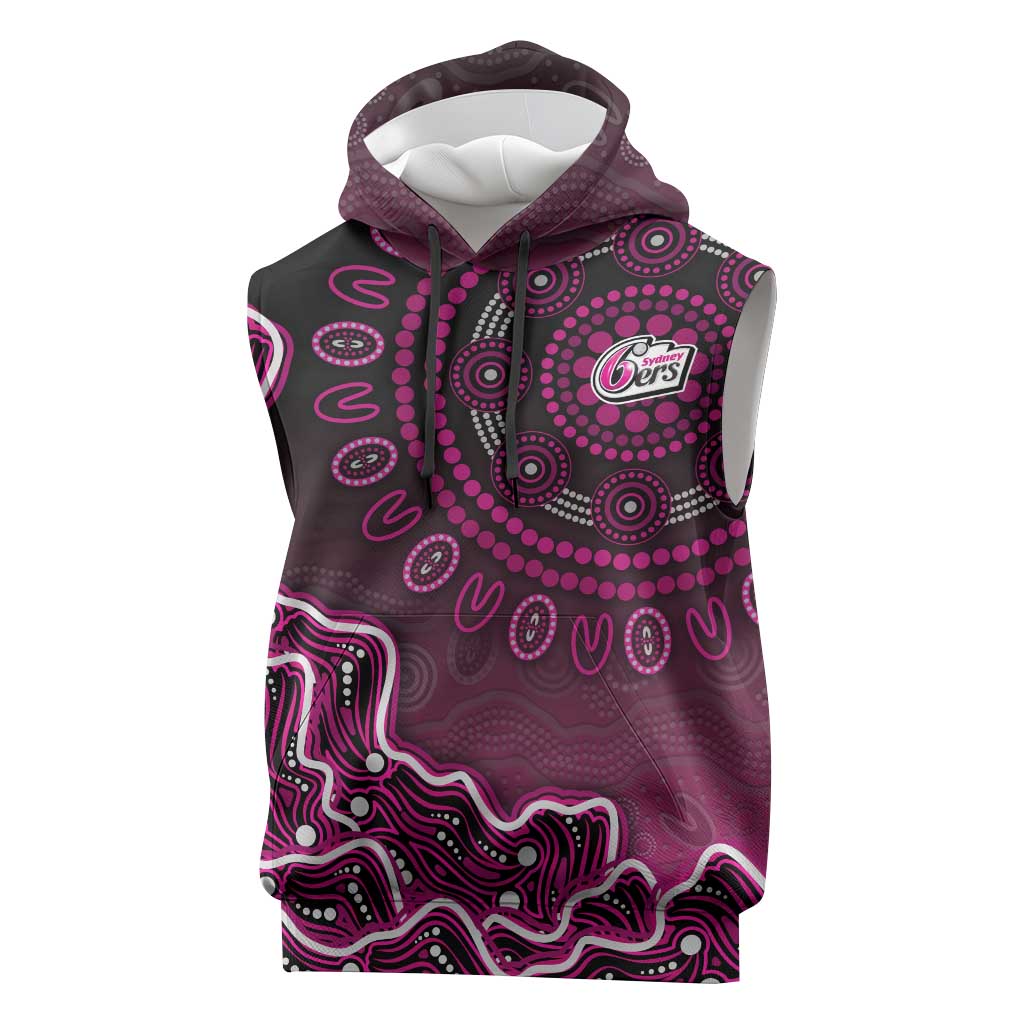 Sydney Sixers Cricket Mascot Sleeveless Hoodie Aboriginal Dot Art Pink And Black Tribal Pattern