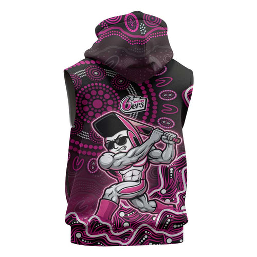 Sydney Sixers Cricket Mascot Sleeveless Hoodie Aboriginal Dot Art Pink And Black Tribal Pattern
