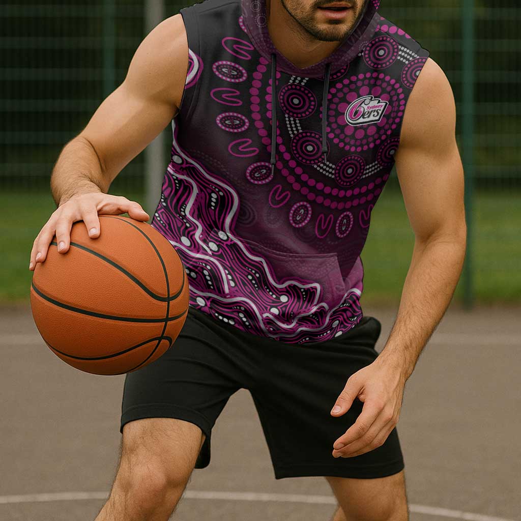 Sydney Sixers Cricket Mascot Sleeveless Hoodie Aboriginal Dot Art Pink And Black Tribal Pattern