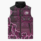 Sydney Sixers Cricket Mascot Sleeveless Puffer Jacket Aboriginal Dot Art Pink And Black Tribal Pattern