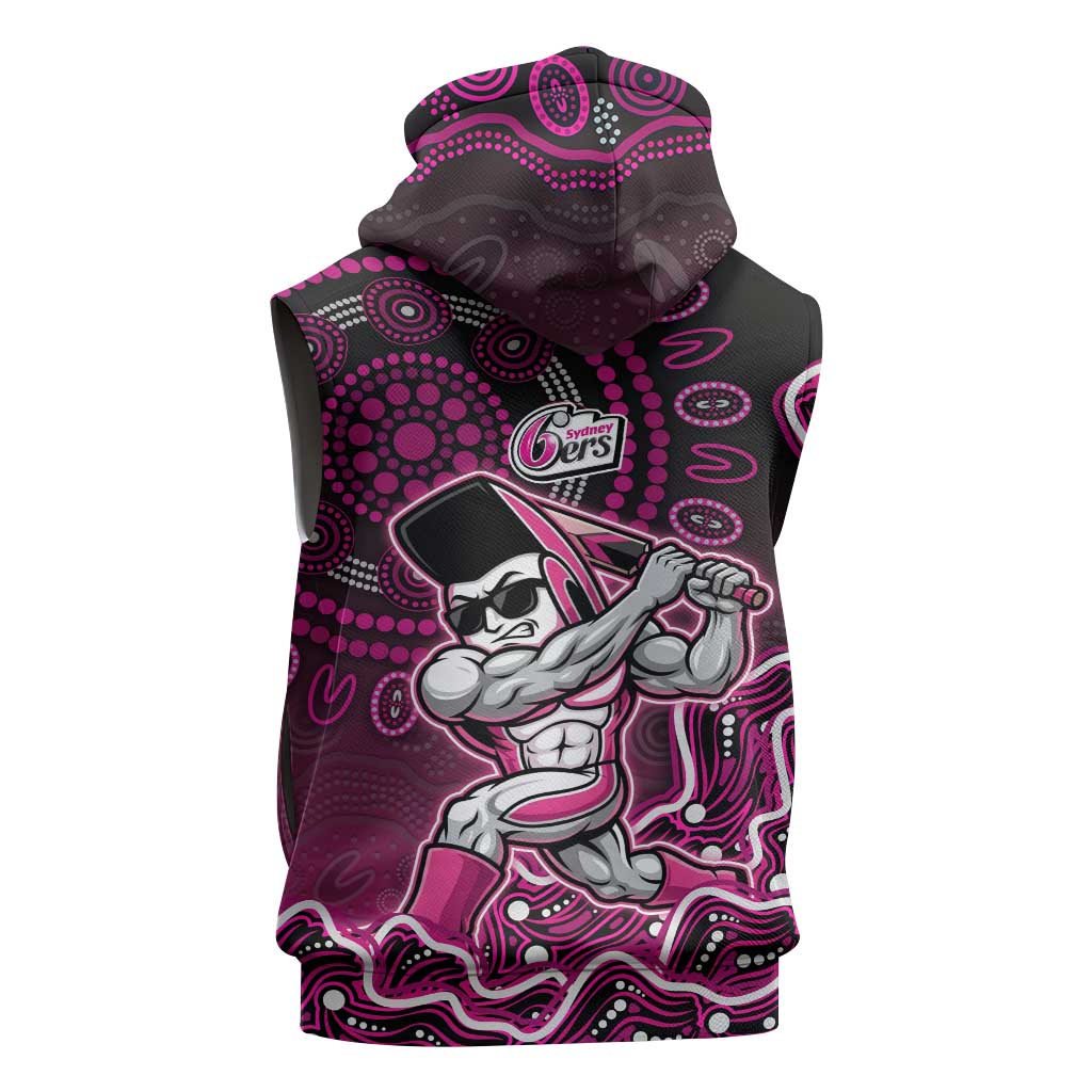 Sydney Sixers Cricket Mascot Sleeveless Zip Hoodie Aboriginal Dot Art Pink And Black Tribal Pattern