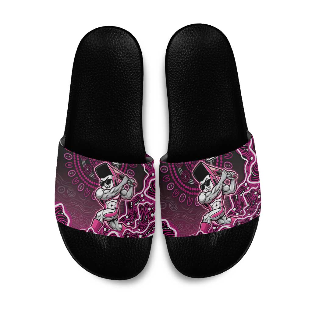 Sydney Sixers Cricket Mascot Slide Sandals Aboriginal Dot Art Pink And Black Tribal Pattern