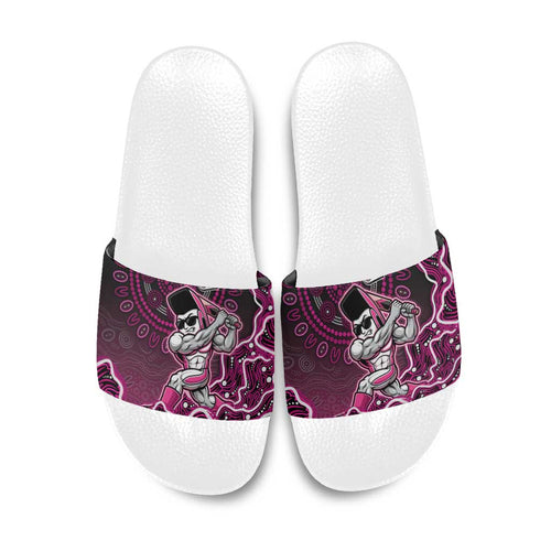 Sydney Sixers Cricket Mascot Slide Sandals Aboriginal Dot Art Pink And Black Tribal Pattern