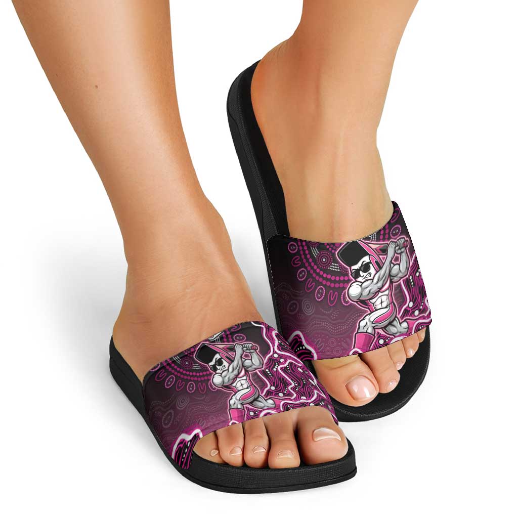 Sydney Sixers Cricket Mascot Slide Sandals Aboriginal Dot Art Pink And Black Tribal Pattern