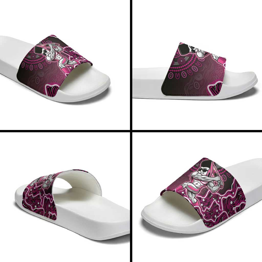 Sydney Sixers Cricket Mascot Slide Sandals Aboriginal Dot Art Pink And Black Tribal Pattern