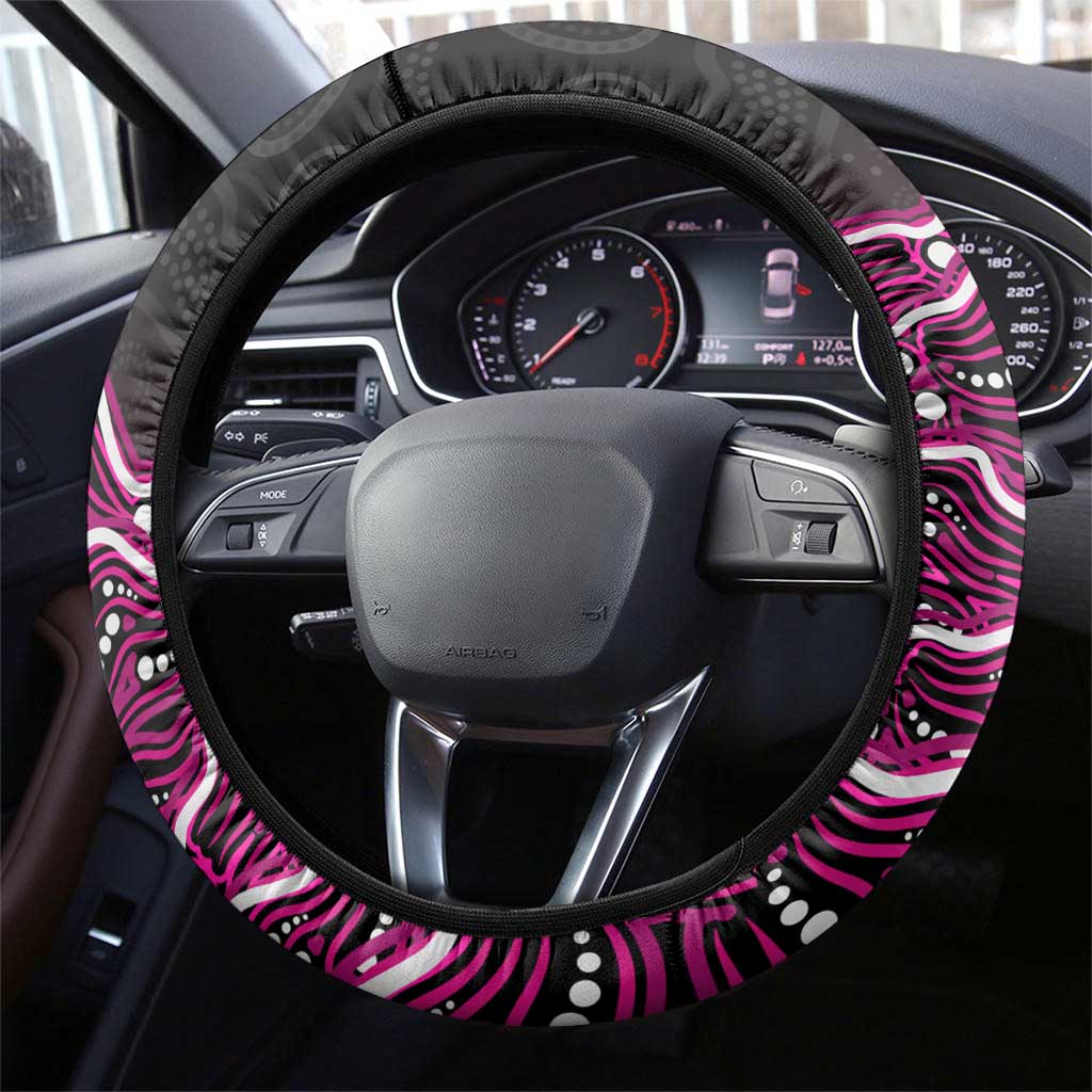 Sydney Sixers Cricket Mascot Steering Wheel Cover Aboriginal Dot Art Pink And Black Tribal Pattern