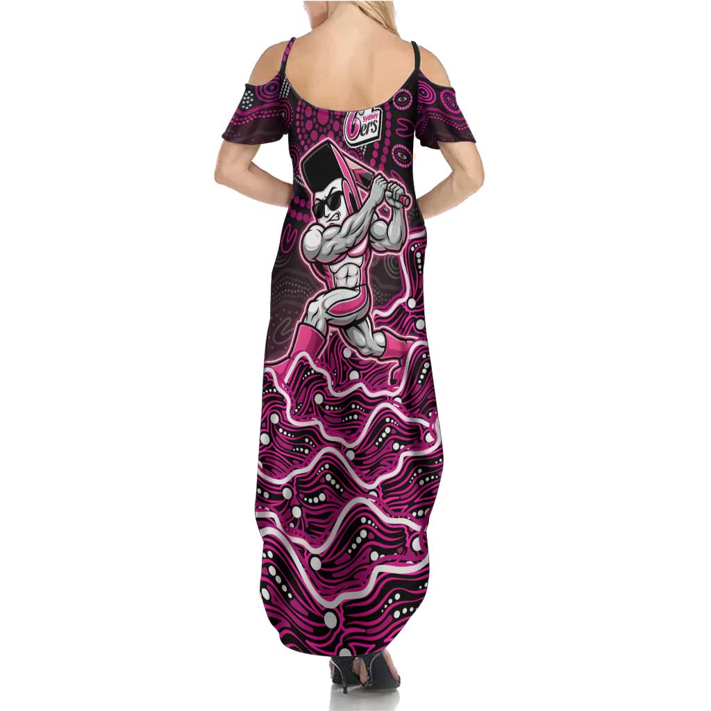 Sydney Sixers Cricket Mascot Summer Maxi Dress Aboriginal Dot Art Pink And Black Tribal Pattern