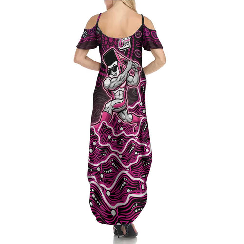 Sydney Sixers Cricket Mascot Summer Maxi Dress Aboriginal Dot Art Pink And Black Tribal Pattern