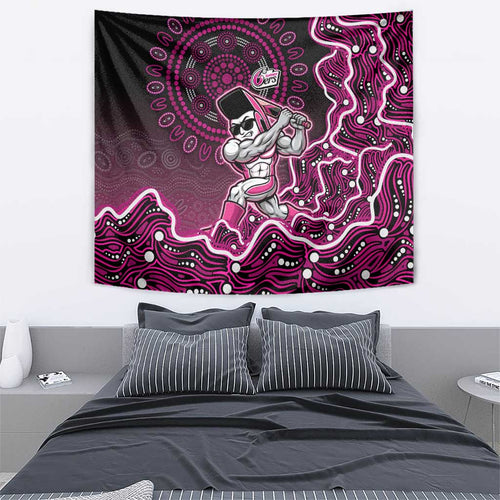 Sydney Sixers Cricket Mascot Tapestry Aboriginal Dot Art Pink And Black Tribal Pattern