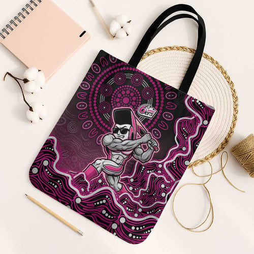Sydney Sixers Cricket Mascot Tote Bag Aboriginal Dot Art Pink And Black Tribal Pattern