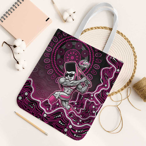 Sydney Sixers Cricket Mascot Tote Bag Aboriginal Dot Art Pink And Black Tribal Pattern