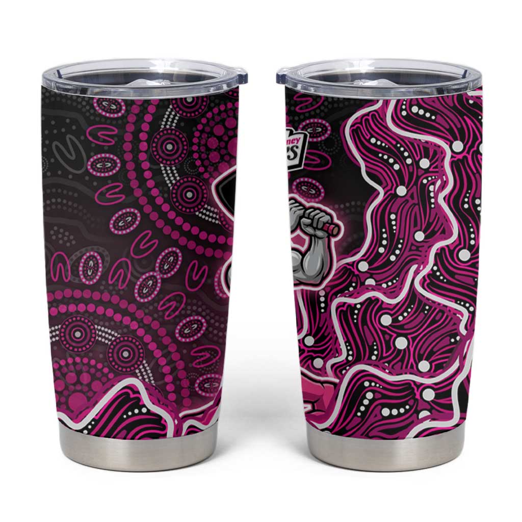 Sydney Sixers Cricket Mascot Tumbler Cup Aboriginal Dot Art Pink And Black Tribal Pattern