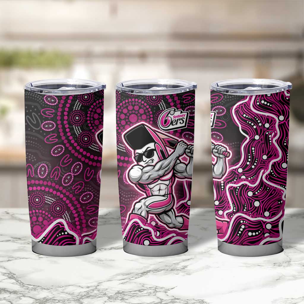 Sydney Sixers Cricket Mascot Tumbler Cup Aboriginal Dot Art Pink And Black Tribal Pattern