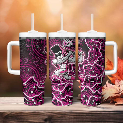 Sydney Sixers Cricket Mascot Tumbler With Handle Aboriginal Dot Art Pink And Black Tribal Pattern