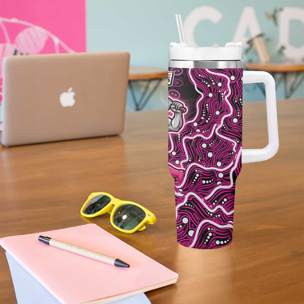 Sydney Sixers Cricket Mascot Tumbler With Handle Aboriginal Dot Art Pink And Black Tribal Pattern