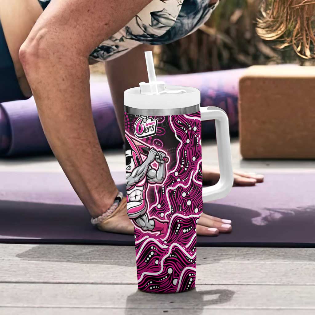 Sydney Sixers Cricket Mascot Tumbler With Handle Aboriginal Dot Art Pink And Black Tribal Pattern