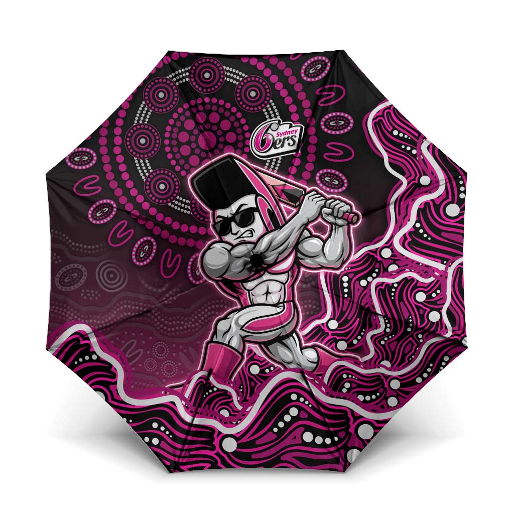 Sydney Sixers Cricket Mascot Umbrella Aboriginal Dot Art Pink And Black Tribal Pattern