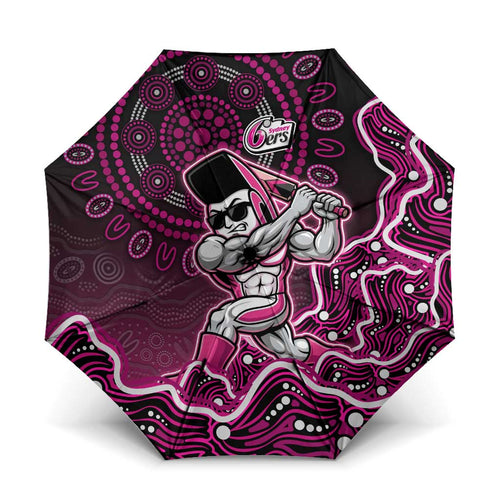 Sydney Sixers Cricket Mascot Umbrella Aboriginal Dot Art Pink And Black Tribal Pattern